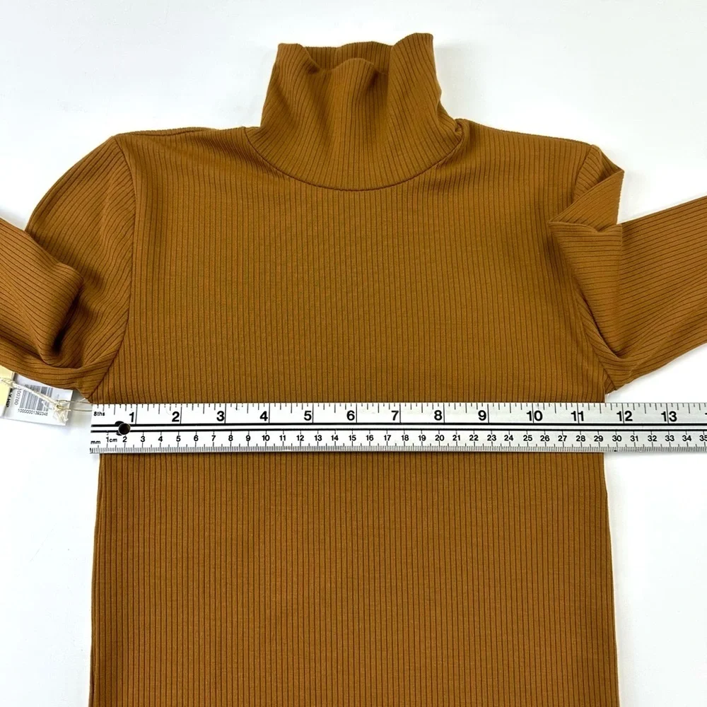 Aritzia Wilfred rib knit turtleneck 2XS NEW with tags Rich Chestnut brown modal - Picture 7 of 9